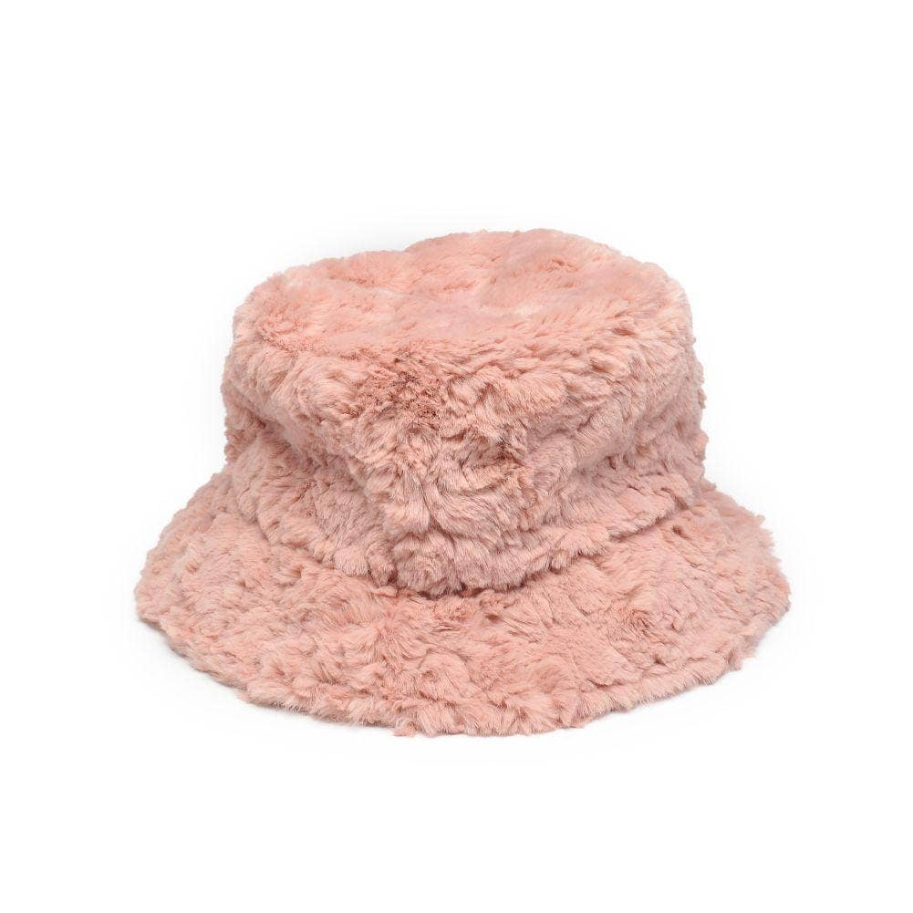 Faux Fur Bucket Hat: Latte