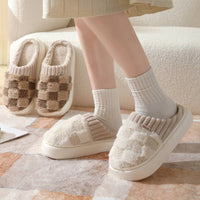 Checkered Fuzzy Slippers - White